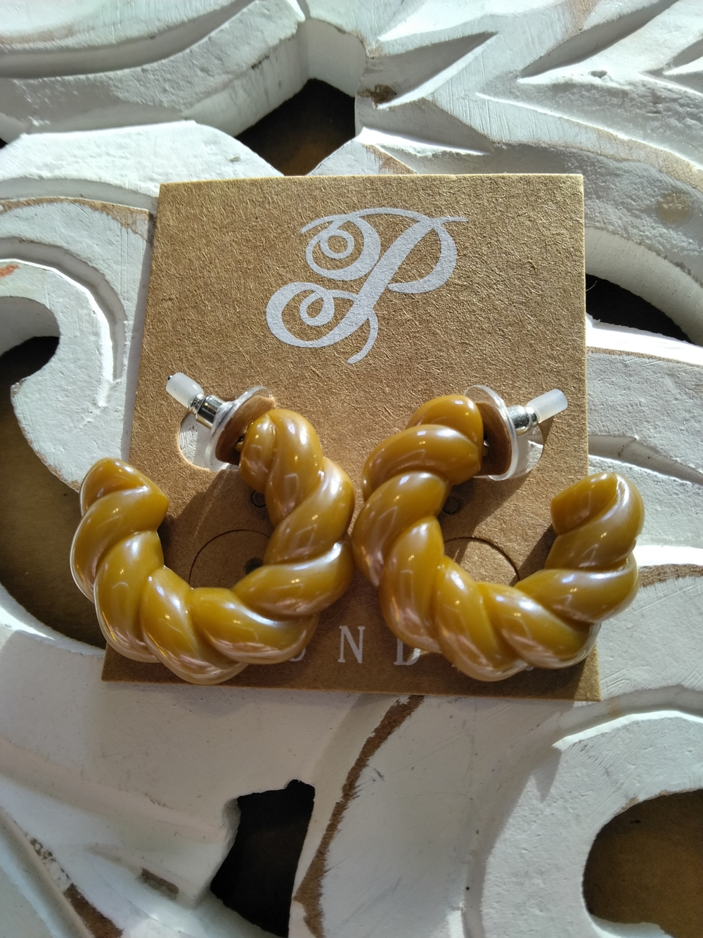 Twisted Hoop Stud Earrings - Yellow